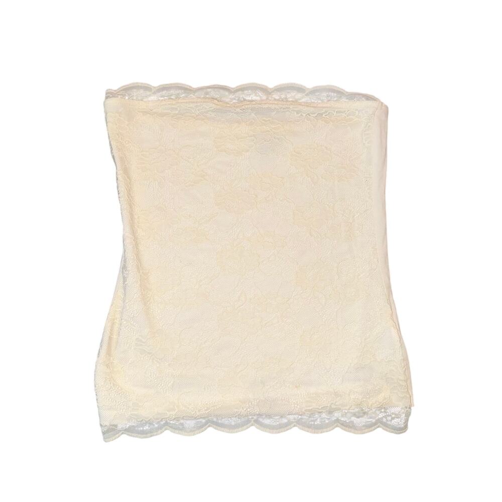 Cream Lace Tube Top Strapless Camisole Y2K Boho Layering Bralette Large
